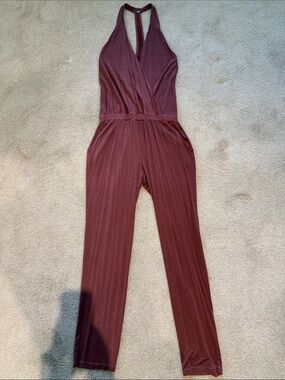 Young Fabulous & Broke Halter Surplice Jumpsuit in Wine